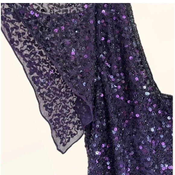 ADRIANNA PAPELL Silk Sequin Purple V Neck Formal Dressy Cocktail Top LG Wedding - Picture 8 of 17